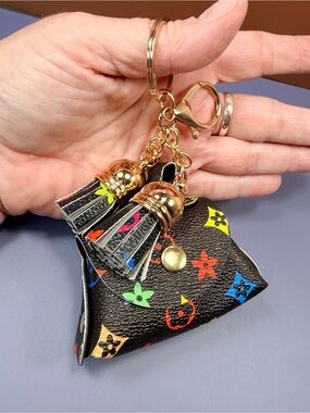 Luxe Black Mini Bag Keychain/Bag Charm Multicolor Monogram Print